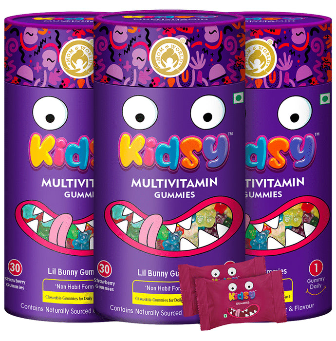 Mom & World Kidsy Multivitamin Gummies (30 Each) Strawberry - Classic Derma