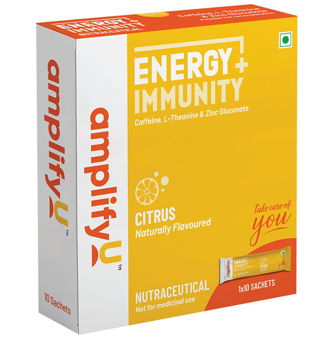 AmplifyU Energy + Immunity Powder 8gm Sachet (10 Each) with Free Sipper Citrus - Classic Derma