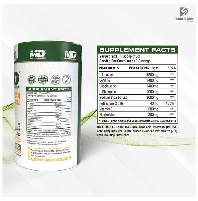 Muscle Dominator BCAA+ Glutamine Powder Lemon Fizz