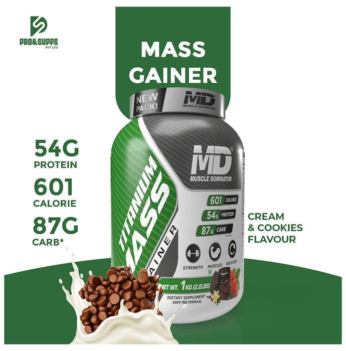 Muscle Dominator Titanium Mass Gainer Powder Cream and Cookies