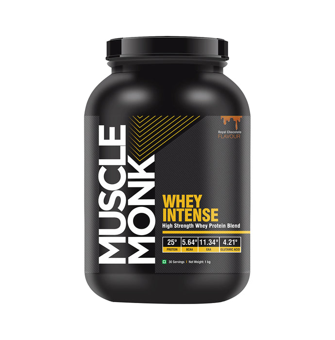 Muscle Monk Combo Pack of Whey Intense High Strength Whey Protein Blend Royal Chocolate 1kg & Pre-Workout Green Apple 300gm