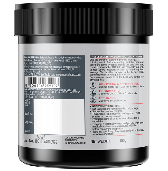 Muscleblaze Combo Pack of Creatine Monohydrate & Pre-Workout 200 Xtreme (100gm Each) Unflavored & Berry Bolt