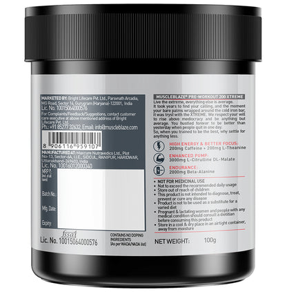 Muscleblaze Combo Pack of Creatine Monohydrate & Pre-Workout 200 Xtreme (100gm Each) Unflavored & Berry Bolt