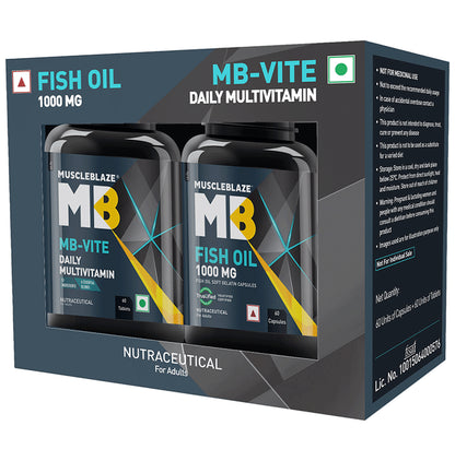 MuscleBlaze Combo Pack of Fish Oil 1000mg Capsule & MB-Vite Daily Multivitamin Tablet - Classic Derma