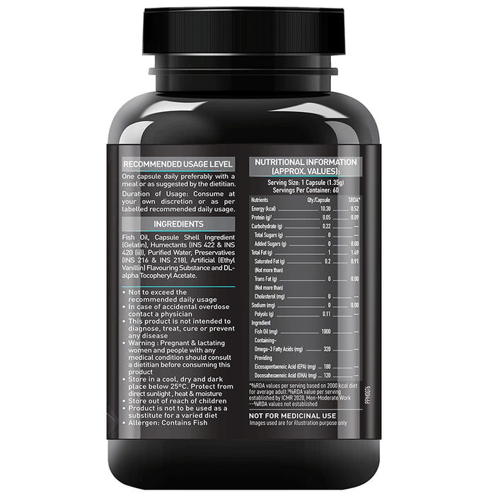 MuscleBlaze Fish Oil 1000mg | For Heart, Brain, Joint, Eyes & Immunity | Soft Gelatin Capsule