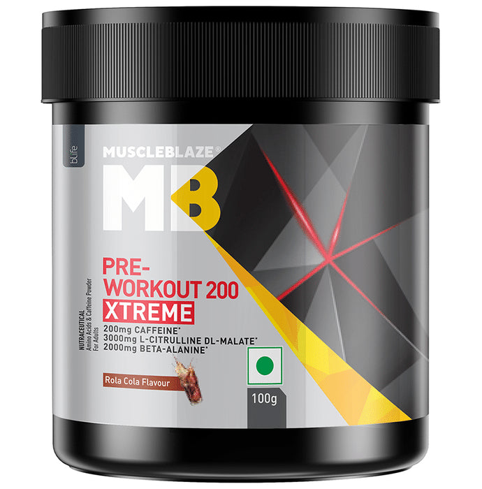 MuscleBlaze MB Pre-Workout 200 Xtreme Powder Rola Cola - Classic Derma