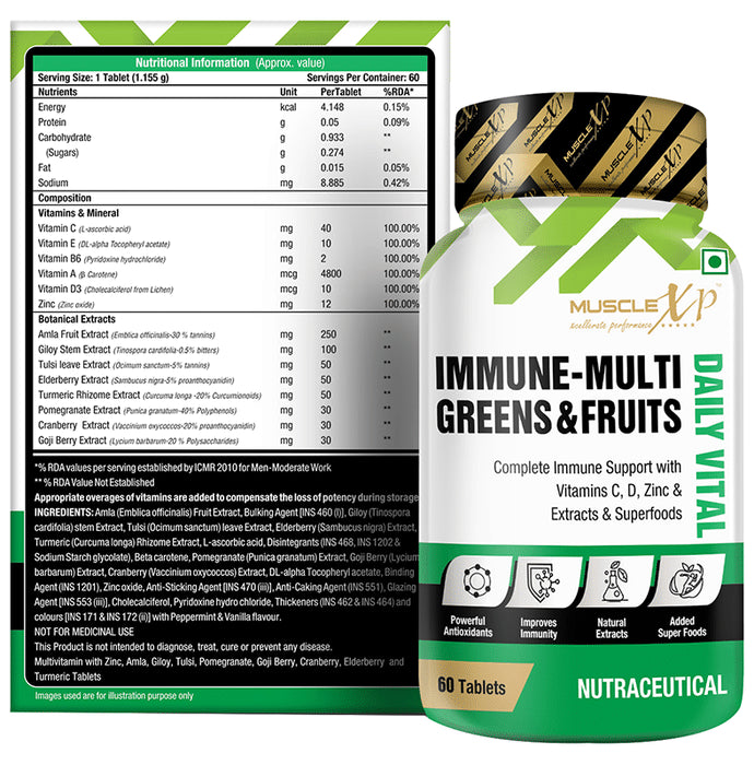 MuscleXP Immune-Multi Greens & Fruits Tablet (60 Each)