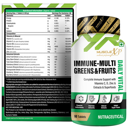 MuscleXP Immune-Multi Greens & Fruits Tablet (60 Each)