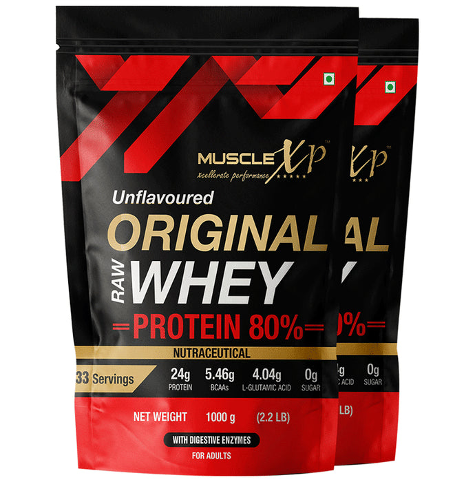 MuscleXP Raw Whey Protein 80% Powder (1000gm Each) Unflavoured - Classic Derma