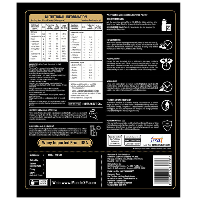 MuscleXP Raw Whey Protein 80% Powder (1000gm Each) Unflavoured