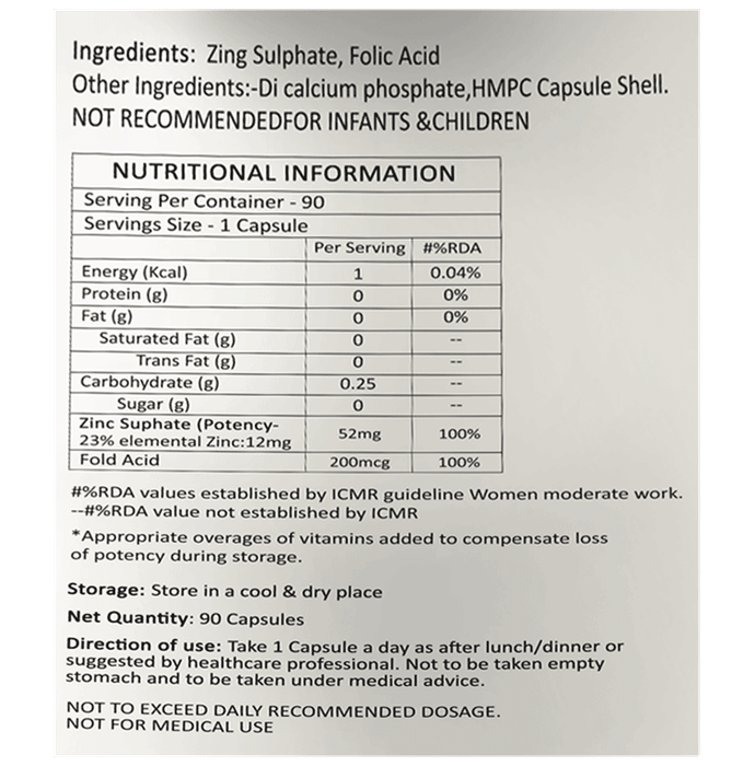 MyFitFuel Zinc + Folic Acid Capsule