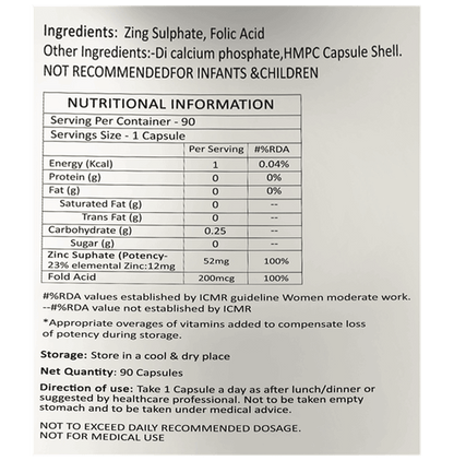 MyFitFuel Zinc + Folic Acid Capsule