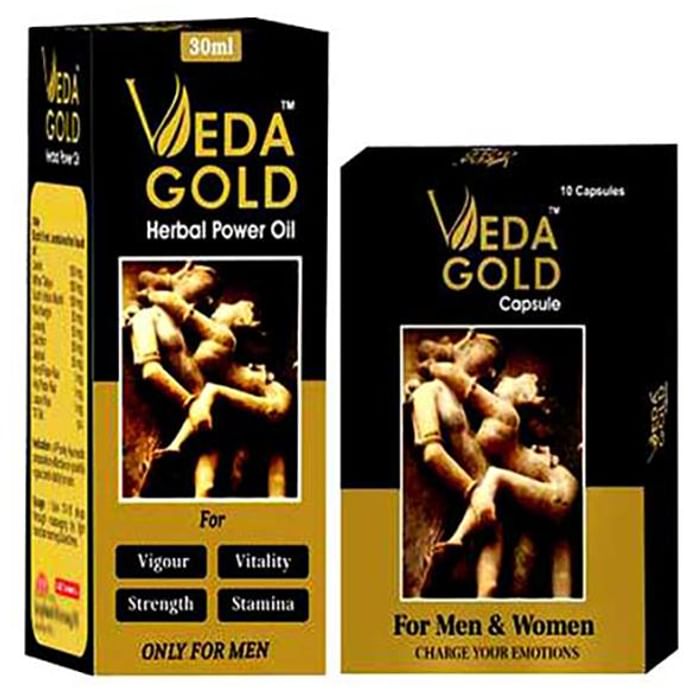 Veda Gold Combo Pack of Herbal Power Oil 30ml & Capsule (10 Each) - Classic Derma