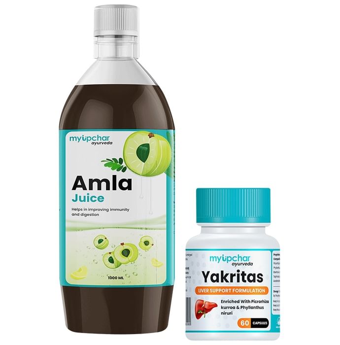 Myupchar Ayurveda Liver Detoxification Kit of Yakritas Extra Based Vegan Capsule (60) & Amla Juice (1000ml) - Classic Derma