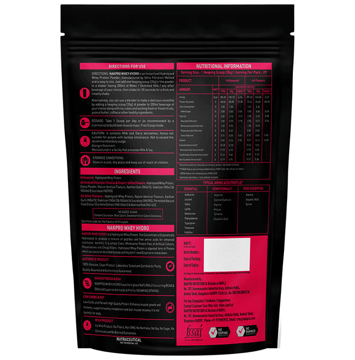 Nakpro Nutrition Whey Hydro Hydrolyzed Whey Protein Powder Strawberry