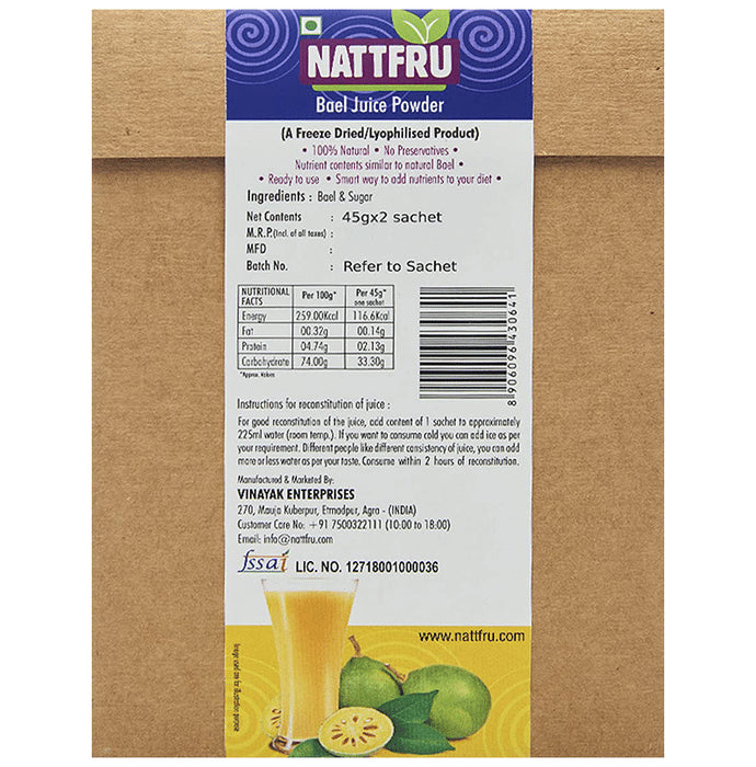 Nattfru Bael Juice Powder 45gm Sachet (2 Each)