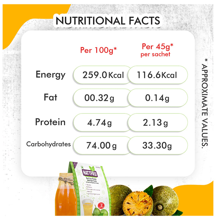 Nattfru Bael Juice Powder 45gm Sachet (2 Each)