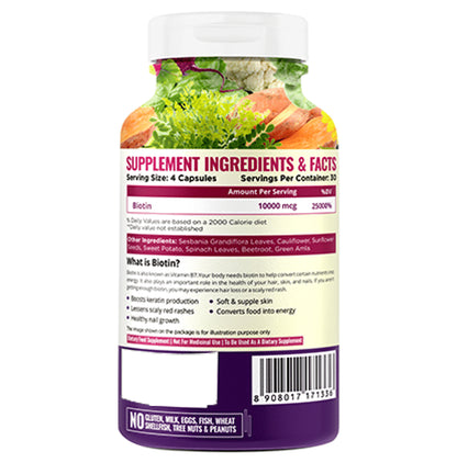 Nature Life Nutrition Plant Based Biotin 10000mcg Vegetarian Capsule