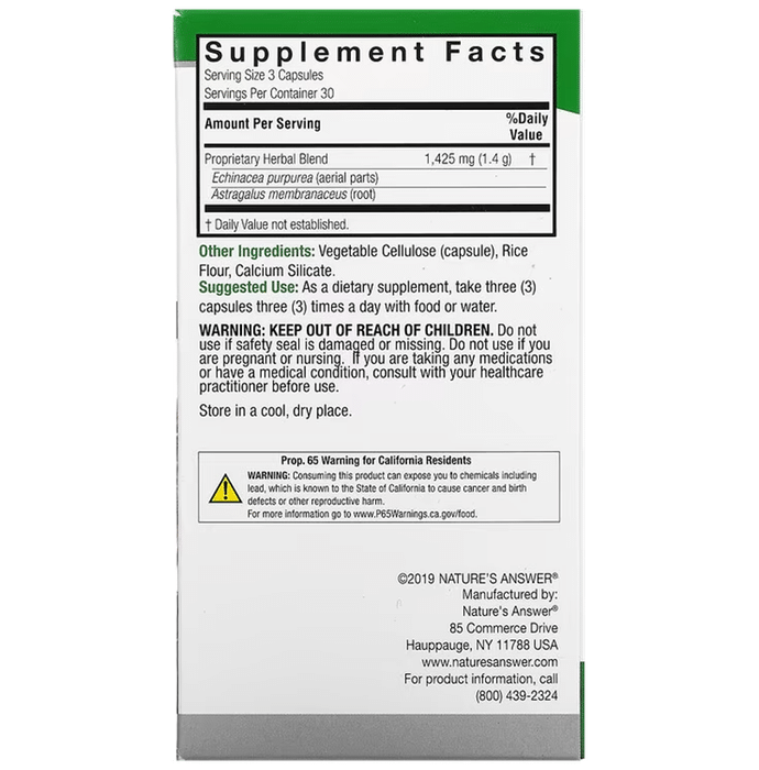 Nature's Answer Echinacea & Astragalus 1425mg Vegetarian Capsules