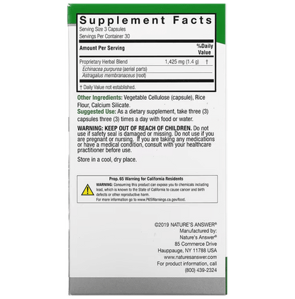 Nature's Answer Echinacea & Astragalus 1425mg Vegetarian Capsules