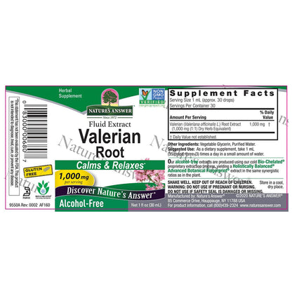 Nature's Answer Valerian Root Fluid Extract 1000mg Alcohol Free