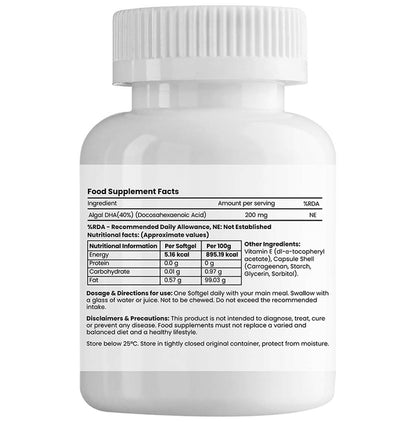 Natures Only Vegan Omega 3 DHA 200mg Veg Softgel