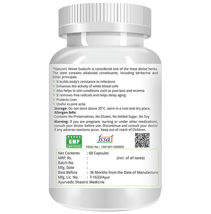 Nature's Velvet Guduchi/Giloy Pure Extract 500mg Capsule