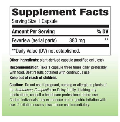 Nature's Way Feverfew Herb 380mg Vegetarian Capsule