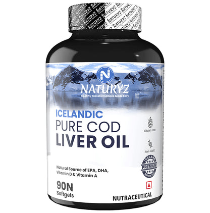 Naturyz Icelandic Pure Cod Liver Oil with Omega 3, Vitamins A & D Soft Gelatin Capsule - Classic Derma