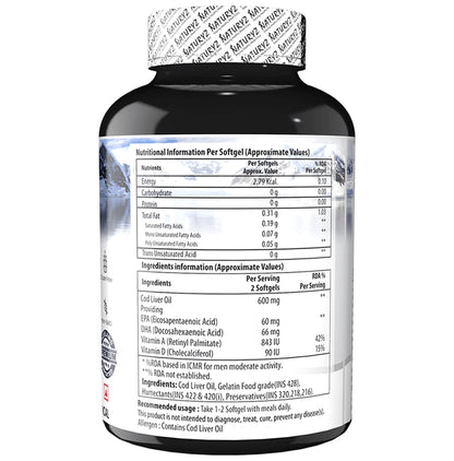 Naturyz Icelandic Pure Cod Liver Oil with Omega 3, Vitamins A & D Soft Gelatin Capsule