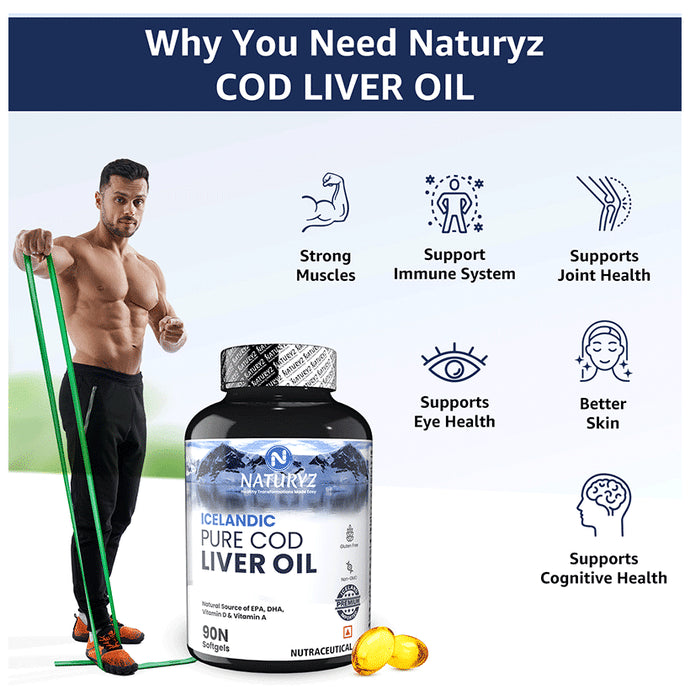 Naturyz Icelandic Pure Cod Liver Oil with Omega 3, Vitamins A & D Soft Gelatin Capsule