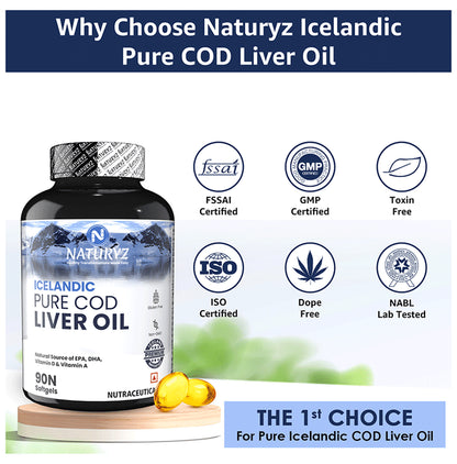 Naturyz Icelandic Pure Cod Liver Oil with Omega 3, Vitamins A & D Soft Gelatin Capsule