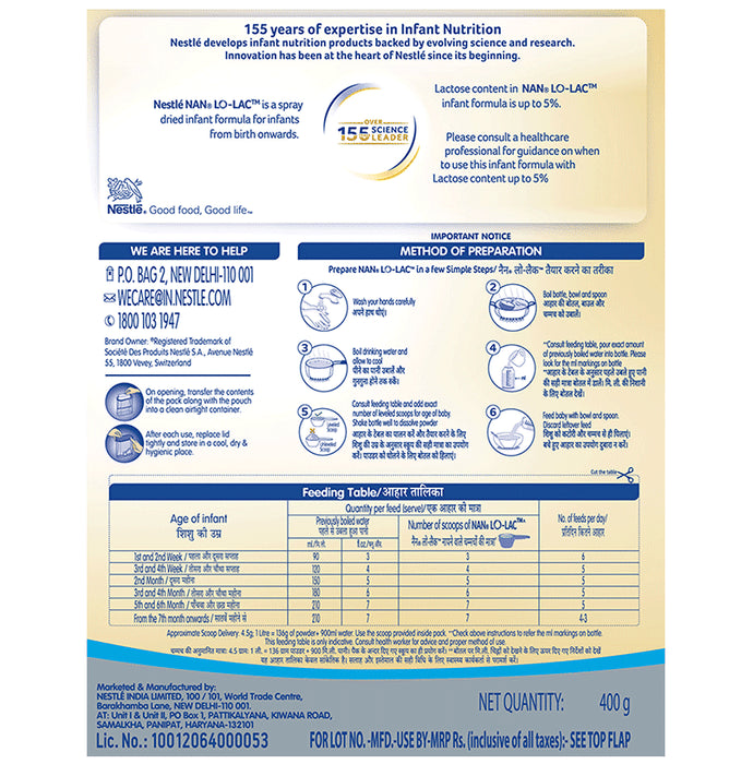 Nestle NAN LO-LAC, Baby Milk Powder For Infants From Birth Onwards Powder