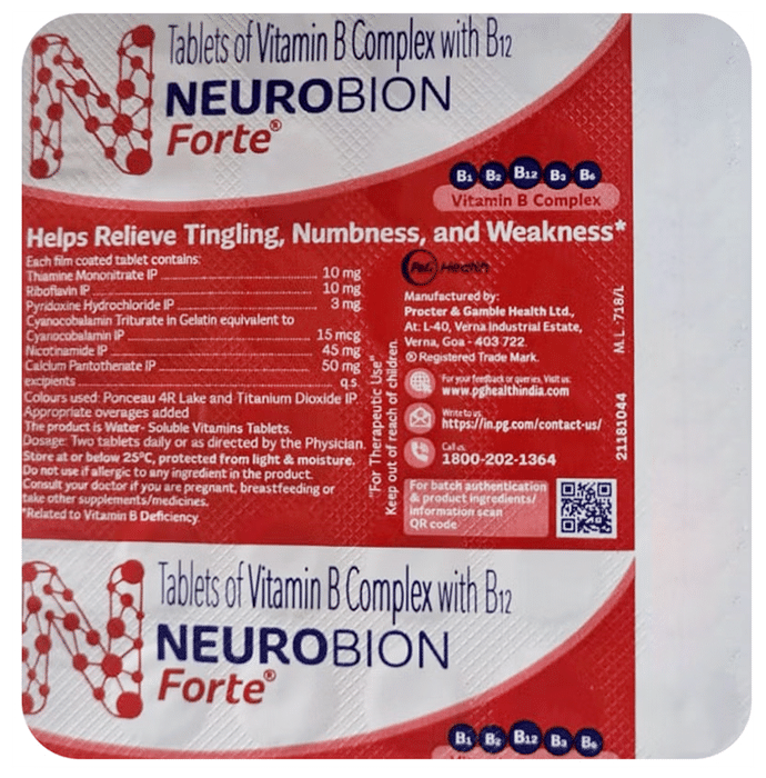 Neurobion Forte Tablet with Vitamin B12 | Helps Manage Numbness and Tingling Sensation Tablet