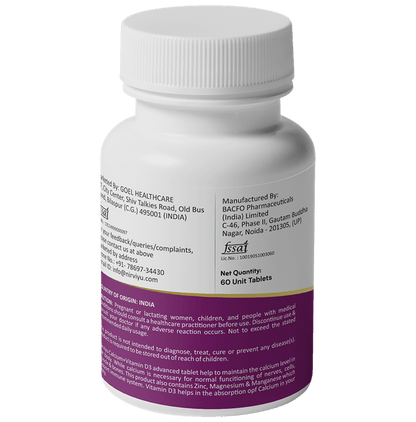Nirviyu Advance Calcium With Vitamin D3, Zinc & Magnesium Tablet (60 Each)