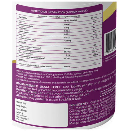 Nirviyu Advance Calcium With Vitamin D3, Zinc & Magnesium Tablet (60 Each)