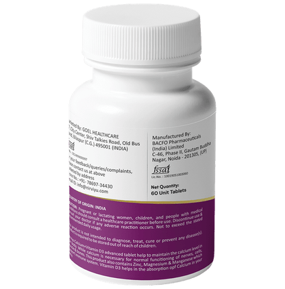 Nirviyu Advance Calcium With Vitamin D3, Zinc & Magnesium Tablet (60 Each)
