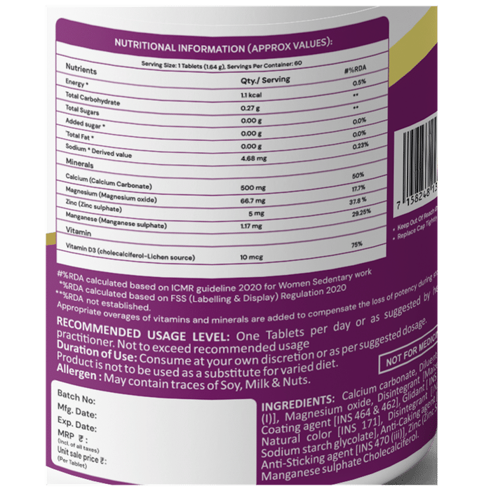 Nirviyu Advance Calcium With Vitamin D3, Zinc & Magnesium Tablet (60 Each)