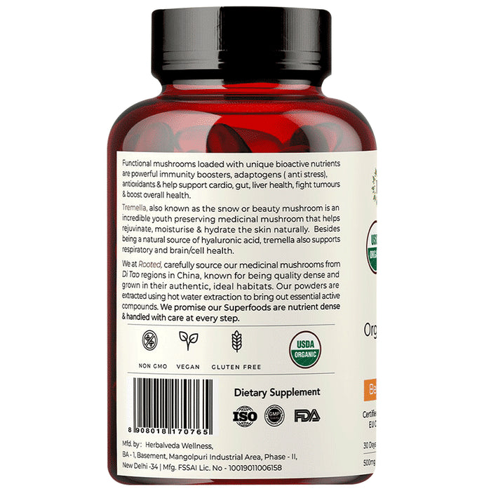 Rooted Active Naturals Tremella Organic Mushroom Extract Capsule