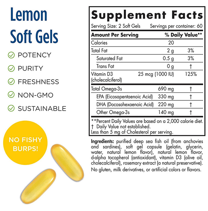 Nordic Naturals Omega-3D 690mg Softgel Lemon