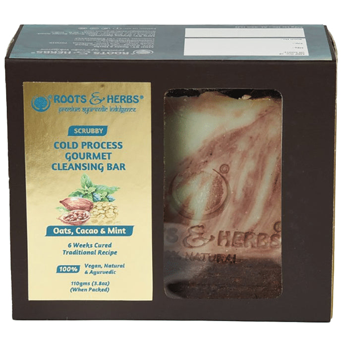 Roots and Herbs Cold Process Gourmet Cleansing Bar Oats, Cacao & Mint - Classic Derma