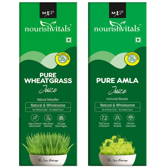 NourishVitals Combo Pack of Pure Wheatgrass and Pure Amla Juice (500ml Each) - Classic Derma