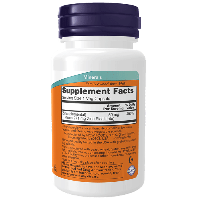 Now Foods Zinc Picolinate 50mg Veg Capsule