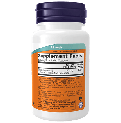 Now Foods Zinc Picolinate 50mg Veg Capsule