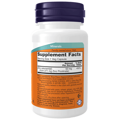 Now Foods Zinc Picolinate 50mg Veg Capsule