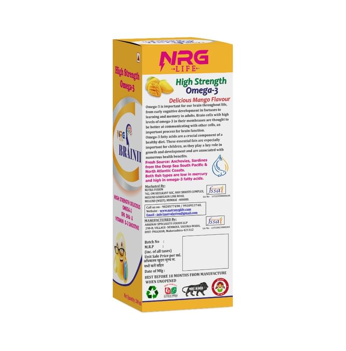 NRG Life Brainii High Strength Omega 3 Syrup (200ml Each) Mango