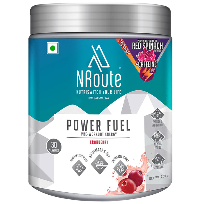 Nroute Power Fuel Pre-Workout Energy Powder Cranberry - Classic Derma