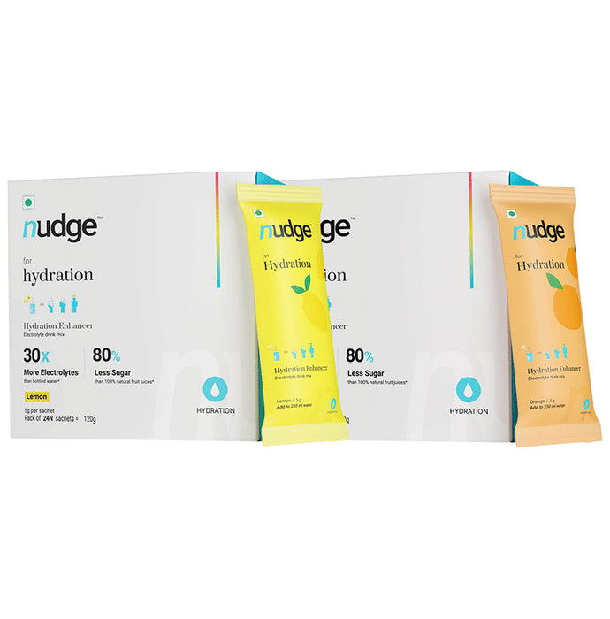 Nudge Combo Pack of Hydration Enhancer Sachet Orange Flavour & Lemon Flavour (24 Each) - Classic Derma