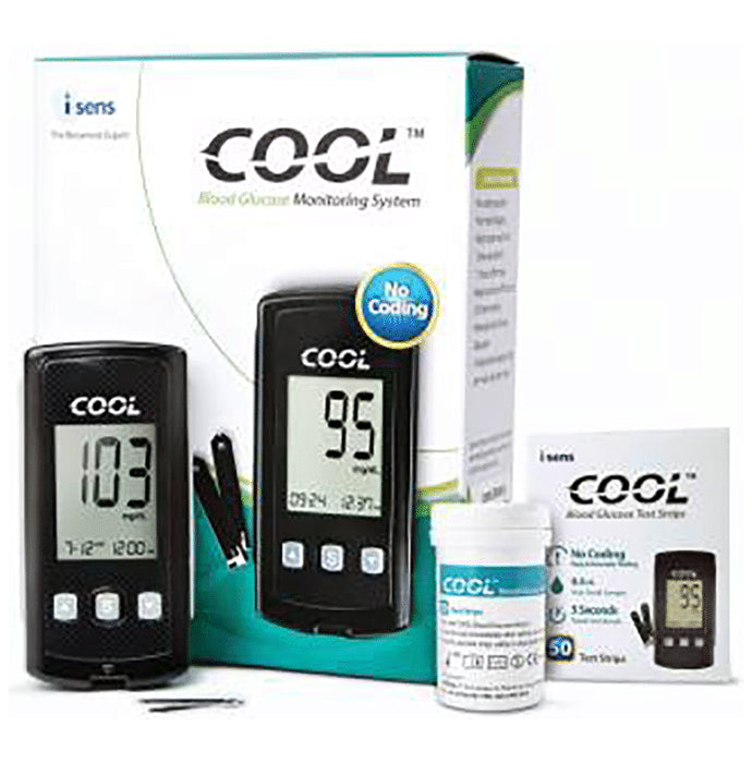 i-Sens Cool Blood Glucose Monitoring System Glucometer with 50 Blood Glucose Test Strips - Classic Derma