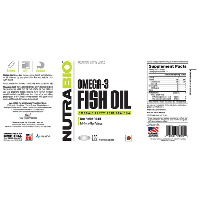 Nutra Bio Omega- 3 Fish Oil Soft Gel